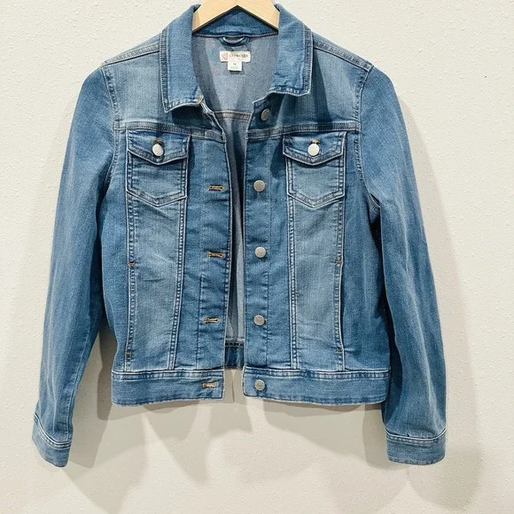 J.Crew Crewcuts Button Front Jean Jacket Blue Youth Girls Classic Crop Size 14 - Picture 1 of 16